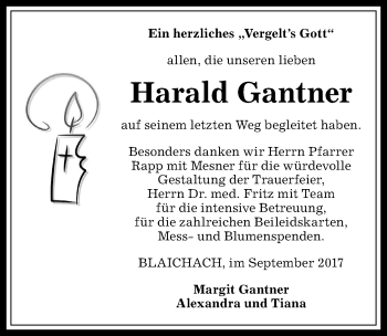 Traueranzeige von Harald Gantner von Allgäuer Anzeigeblatt