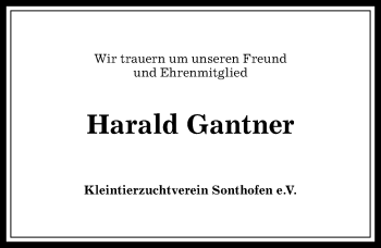 Traueranzeige von Harald Gantner von Allgäuer Anzeigeblatt