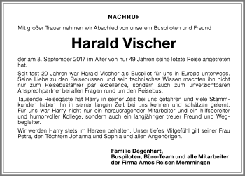 Traueranzeige von Harald Vischer von Memminger Zeitung