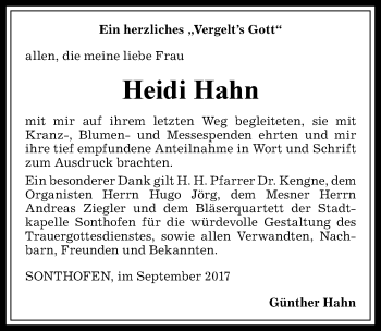 Traueranzeige von Heidi Hahn von Allgäuer Anzeigeblatt