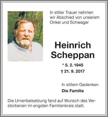 Traueranzeige von Heinrich Scheppan von Memminger Zeitung