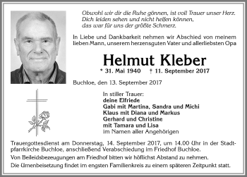 Traueranzeige von Helmut Kleber von Allgäuer Zeitung, Kaufbeuren/Buchloe