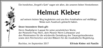 Traueranzeige von Helmut Kleber von Allgäuer Zeitung, Kaufbeuren/Buchloe