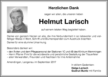 Traueranzeige von Helmut Larisch von Memminger Zeitung
