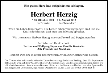 Traueranzeige von Herbert Herzig von Allgäuer Anzeigeblatt