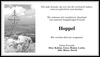 Traueranzeige von Hoppel  von Allgäuer Anzeigeblatt