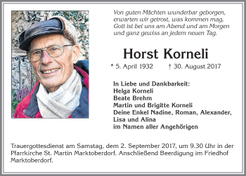 Traueranzeige von Horst Korneli von Allgäuer Zeitung, Marktoberdorf