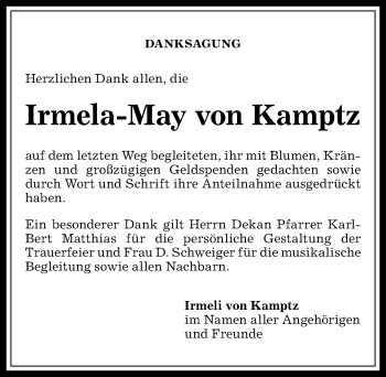 Traueranzeige von Irmela-May von Kamptz von Allgäuer Anzeigeblatt