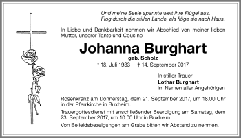 Traueranzeige von Johanna Burghart von Memminger Zeitung