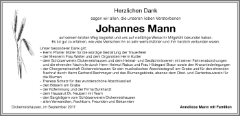 Traueranzeige von Johannes Mann von Memminger Zeitung