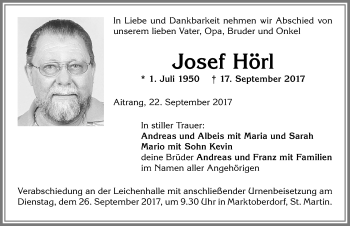 Traueranzeige von Josef Hörl von Allgäuer Zeitung, Marktoberdorf