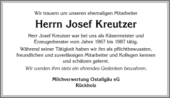 Traueranzeige von Josef Kreutzer von Allgäuer Zeitung, Füssen