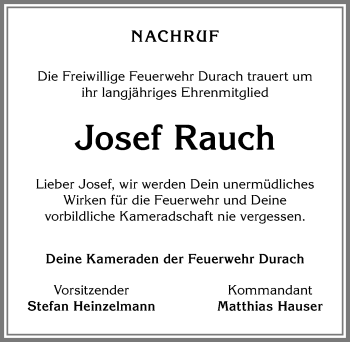 Traueranzeige von Josef Rauch von Allgäuer Zeitung,Kempten