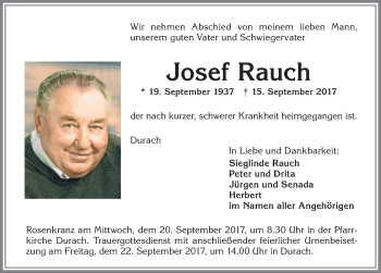 Traueranzeige von Josef Rauch von Allgäuer Zeitung,Kempten