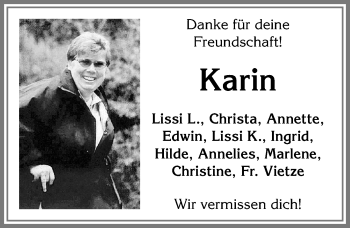 Traueranzeige von Karin  von Allgäuer Zeitung, Kaufbeuren/Buchloe