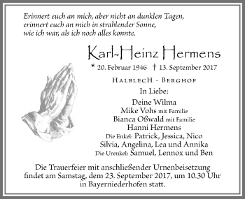 Traueranzeige von Karl-Heinz Hermens von Allgäuer Zeitung, Füssen