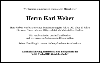 Traueranzeige von Karl Weber von Allgäuer Anzeigeblatt