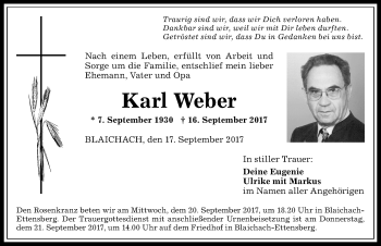 Traueranzeige von Karl Weber von Allgäuer Anzeigeblatt