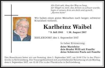 Traueranzeige von Karlheinz Waibel von Allgäuer Anzeigeblatt