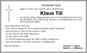 Traueranzeige von Klaus Till von Memminger Zeitung