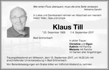 Traueranzeige von Klaus Till von Memminger Zeitung