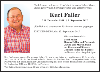 Traueranzeige von Kurt Faller von Allgäuer Anzeigeblatt