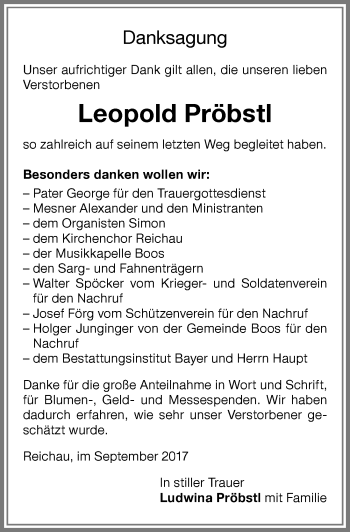 Traueranzeige von Leopold Pröbstl von Allgäuer Zeitung