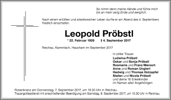 Traueranzeige von Leopold Pröbstl von Allgäuer Zeitung