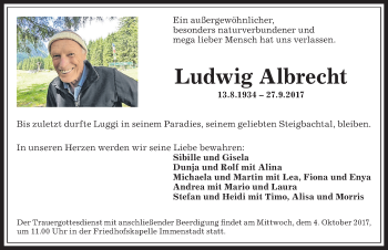 Traueranzeige von Ludwig Albrecht von Allgäuer Anzeigeblatt