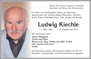 Traueranzeige von Ludwig Kiechle von Allgäuer Zeitung,Kempten