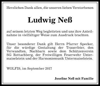 Traueranzeige von Ludwig Neß von Allgäuer Anzeigeblatt
