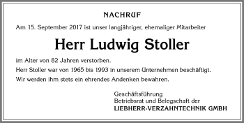 Traueranzeige von Ludwig Stoller von Allgäuer Zeitung,Kempten