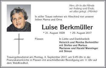 Traueranzeige von Luise Berkmüller von Allgäuer Zeitung