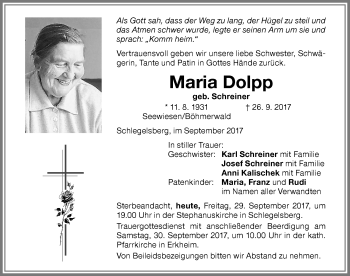 Traueranzeige von Maria Dolpp von Memminger Zeitung