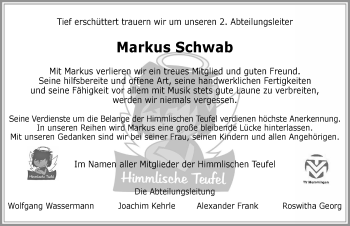 Traueranzeige von Markus Schwab von Memminger Zeitung