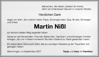 Traueranzeige von Martin Nißl von Memminger Zeitung