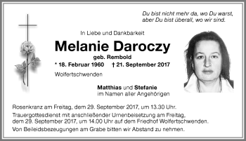 Traueranzeige von Melanie Daroczy von Memminger Zeitung