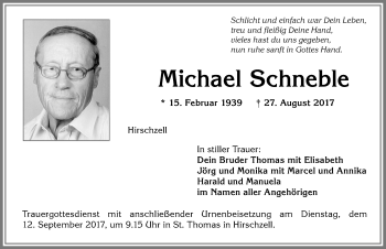 Traueranzeige von Michael Schneble von Allgäuer Zeitung, Kaufbeuren/Buchloe