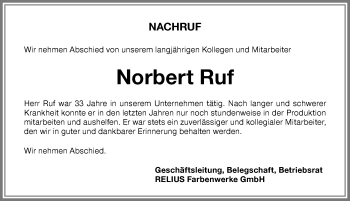 Traueranzeige von Norbert Ruf von Memminger Zeitung
