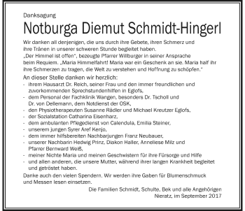Traueranzeige von Notburga Diemut Schmidt-Hingerl von Der Westallgäuer