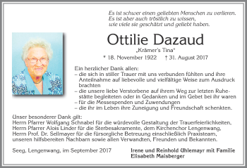 Traueranzeige von Ottilie Dazaud von Allgäuer Zeitung