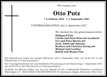 Traueranzeige von Otto Putz von Allgäuer Zeitung