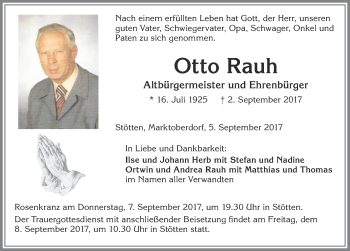 Traueranzeige von Otto Rauh von Allgäuer Zeitung, Marktoberdorf