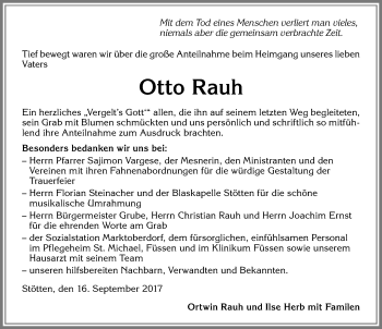 Traueranzeige von Otto Rauh von Allgäuer Zeitung, Marktoberdorf