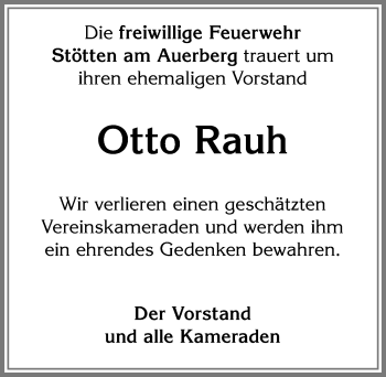 Traueranzeige von Otto Rauh von Allgäuer Zeitung, Marktoberdorf