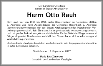 Traueranzeige von Otto Rauh von Allgäuer Zeitung