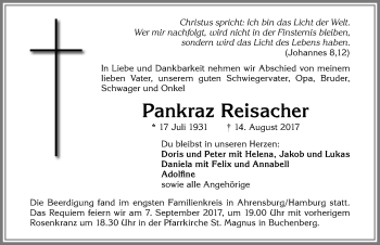 Traueranzeige von Pankraz Reisacher von Allgäuer Zeitung,Kempten