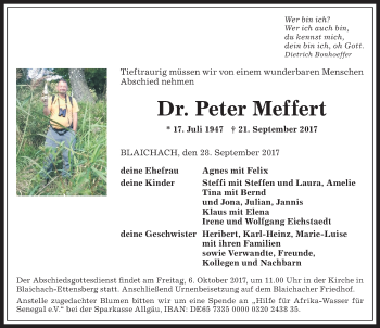 Traueranzeige von Peter Meffert von Allgäuer Anzeigeblatt