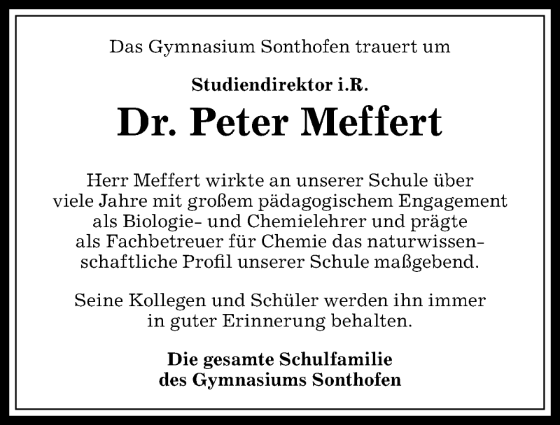  Traueranzeige für Peter Meffert vom 30.09.2017 aus Allgäuer Anzeigeblatt