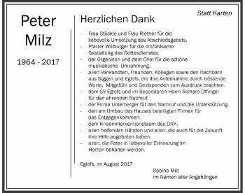 Traueranzeige von Peter Milz von Der Westallgäuer